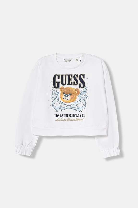 Παιδική βαμβακερή μπλούζα Guess χωρίς κουκούλα λευκό J6GQ00.KA6R4.PPY2.M