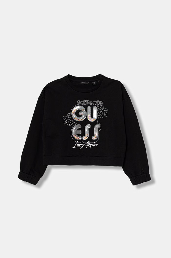 Παιδική βαμβακερή μπλούζα Guess χωρίς κουκούλα μαύρο J6GQ00.KA6R4.PPY2.M