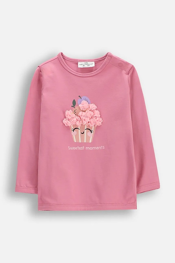 Coccodrillo longsleeve dziecięcy bawełniany z elastanem różowy WC6143101HGN