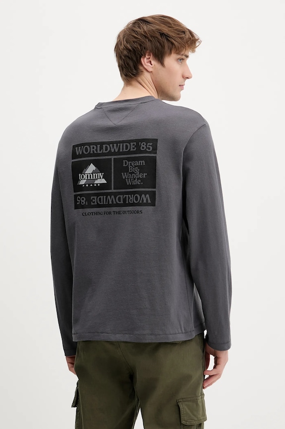 Tommy Jeans longsleeve din bumbac print gri DM0DM22339
