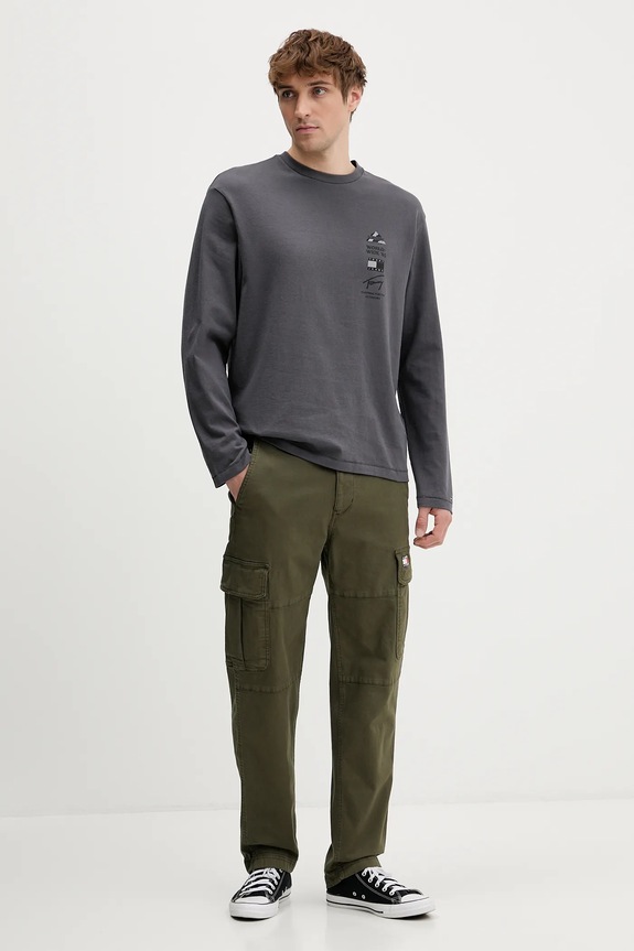 Tommy Jeans longsleeve din bumbac DM0DM22339 gri SS26