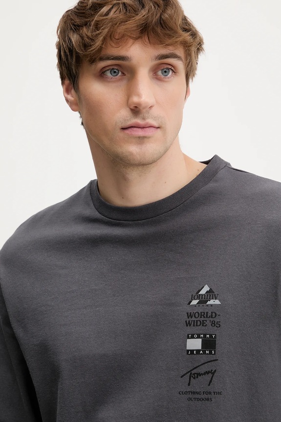 Tommy Jeans longsleeve din bumbac DM0DM22339 gri