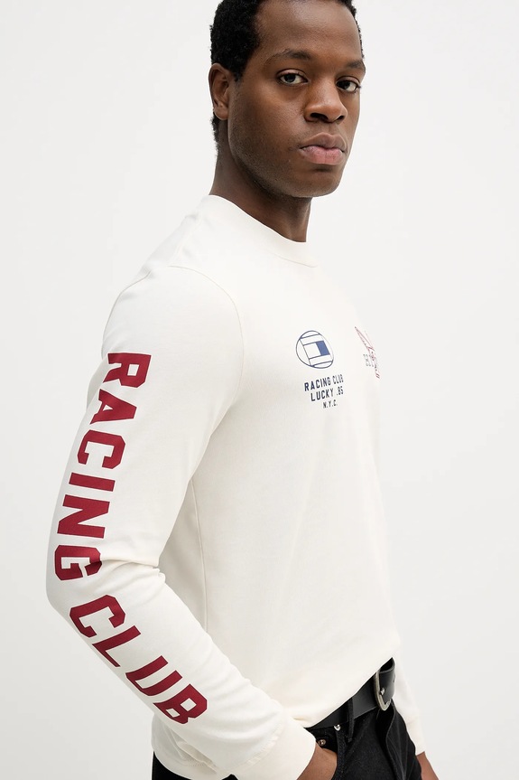 Bombažna majica z dolgimi rokavi Tommy Hilfiger bež MW0MW41467