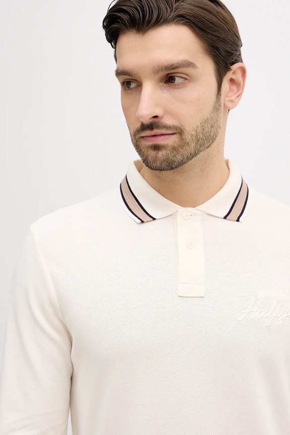 Bavlnené tričko s dlhým rukávom Tommy Hilfiger béžová MW0MW41623