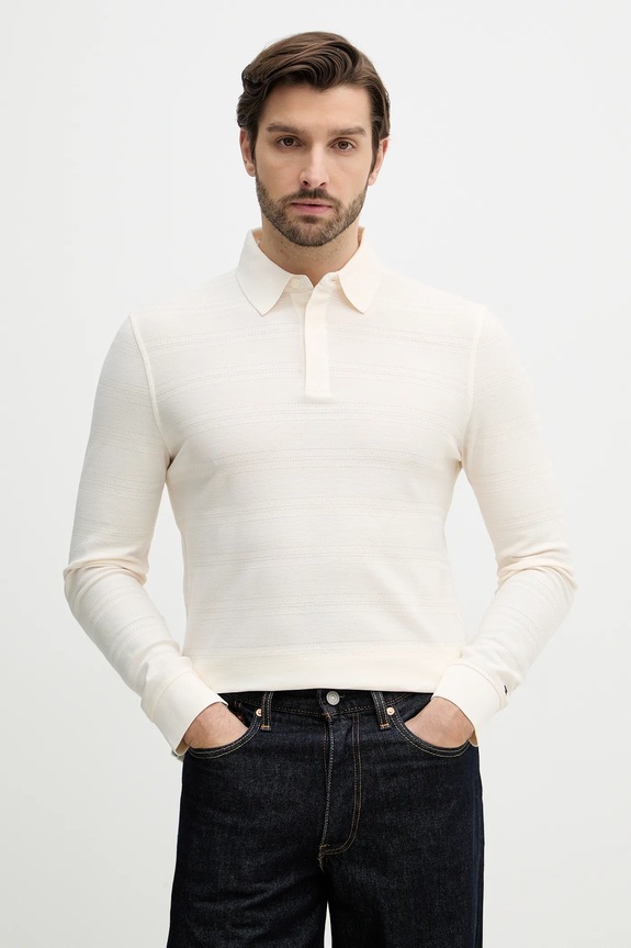 Bavlnené tričko s dlhým rukávom Tommy Hilfiger jednofarebný béžová MW0MW41930