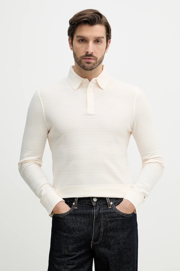 Bavlnené tričko s dlhým rukávom Tommy Hilfiger jednofarebný béžová MW0MW41930