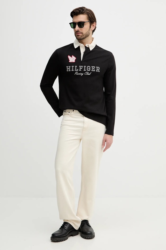 Bavlnené tričko s dlhým rukávom Tommy Hilfiger MW0MW42615 čierna SS26
