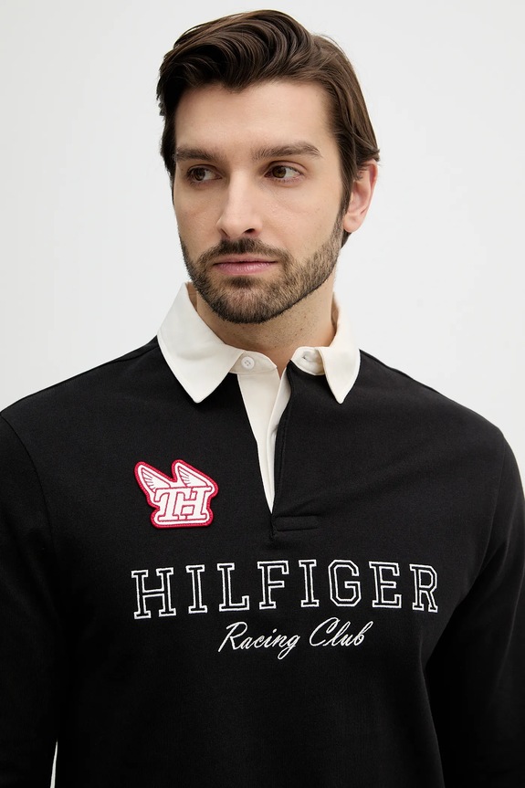 Bavlnené tričko s dlhým rukávom Tommy Hilfiger čierna MW0MW42615