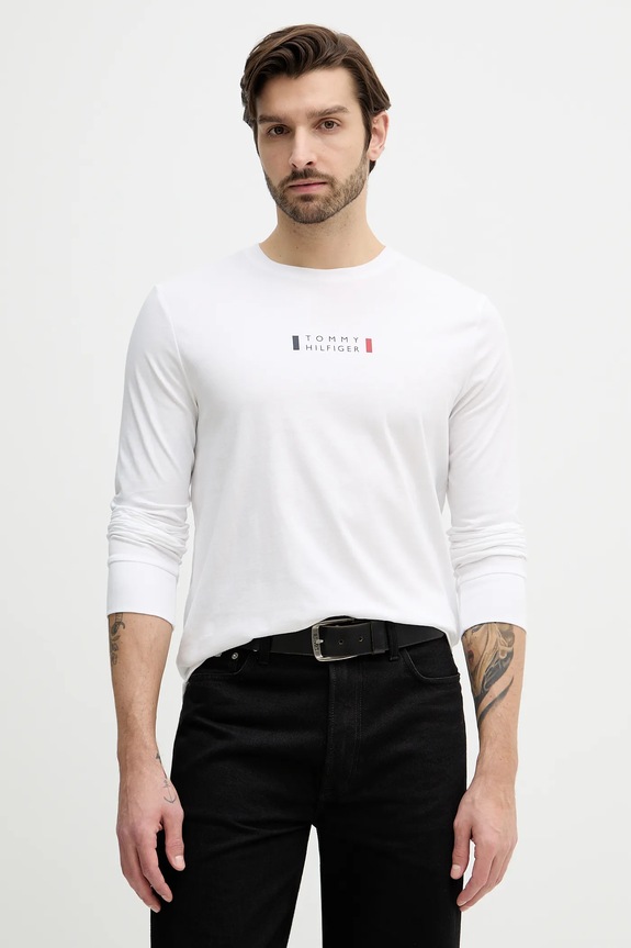 Bavlnené tričko s dlhým rukávom Tommy Hilfiger potlač biela MW0MW41454