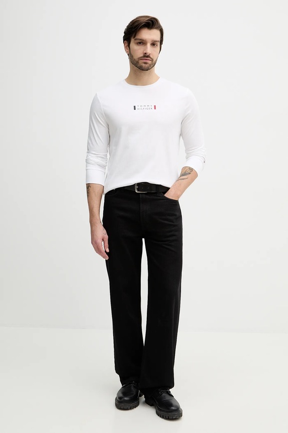 Bavlnené tričko s dlhým rukávom Tommy Hilfiger MW0MW41454 biela SS26