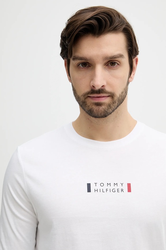 Bavlnené tričko s dlhým rukávom Tommy Hilfiger biela MW0MW41454