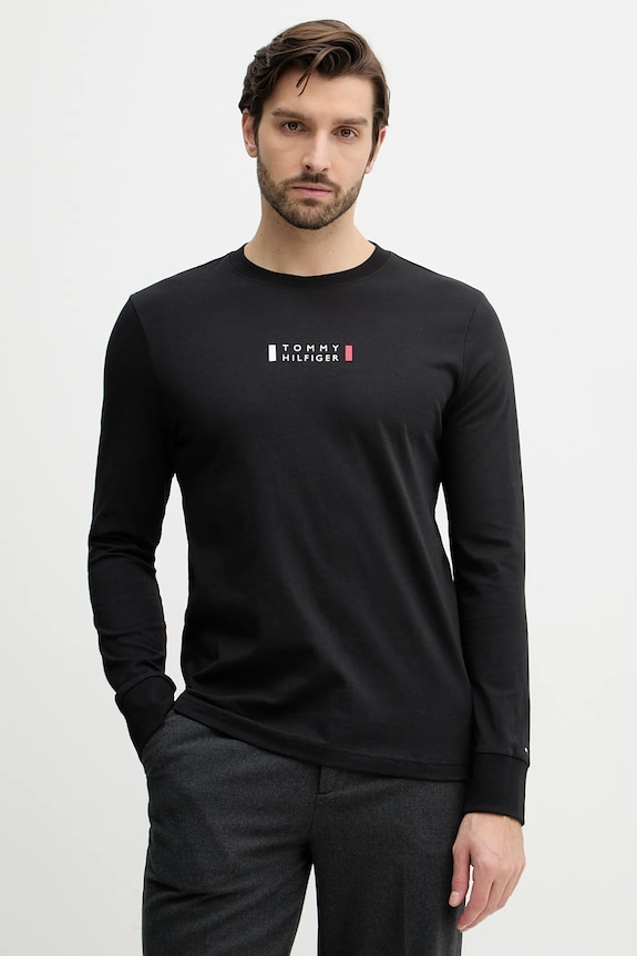 Bavlnené tričko s dlhým rukávom Tommy Hilfiger potlač čierna MW0MW41454