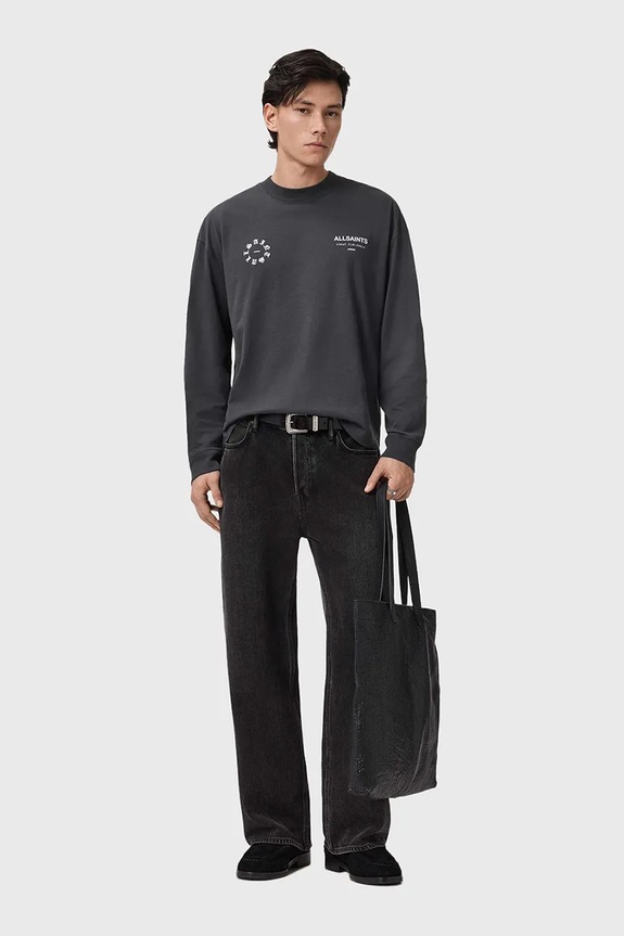 Βαμβακερή μπλούζα με μακριά μανίκια AllSaints γκρί M043PD