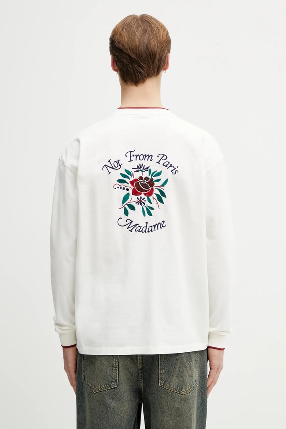 Drôle de Monsieur Maglietta a maniche lunghe da uomo in cotone Slogan Rose rilassato beige J.TS287.CO248.OW