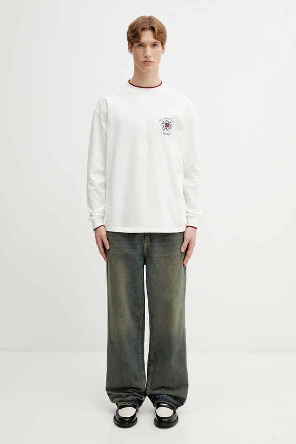 Drôle de Monsieur Maglietta a maniche lunghe da uomo in cotone Slogan Rose J.TS287.CO248.OW beige