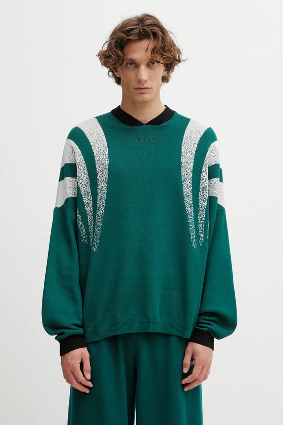 Памучен пуловер adidas Originals Santiago Jersey шарен зелен KC9064