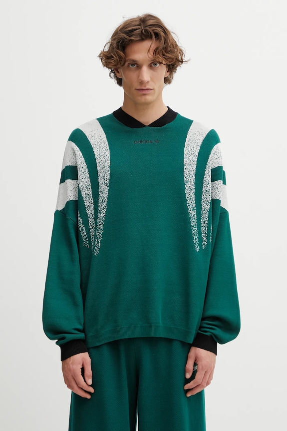 Памучен пуловер adidas Originals Santiago Jersey шарен зелен KC9064