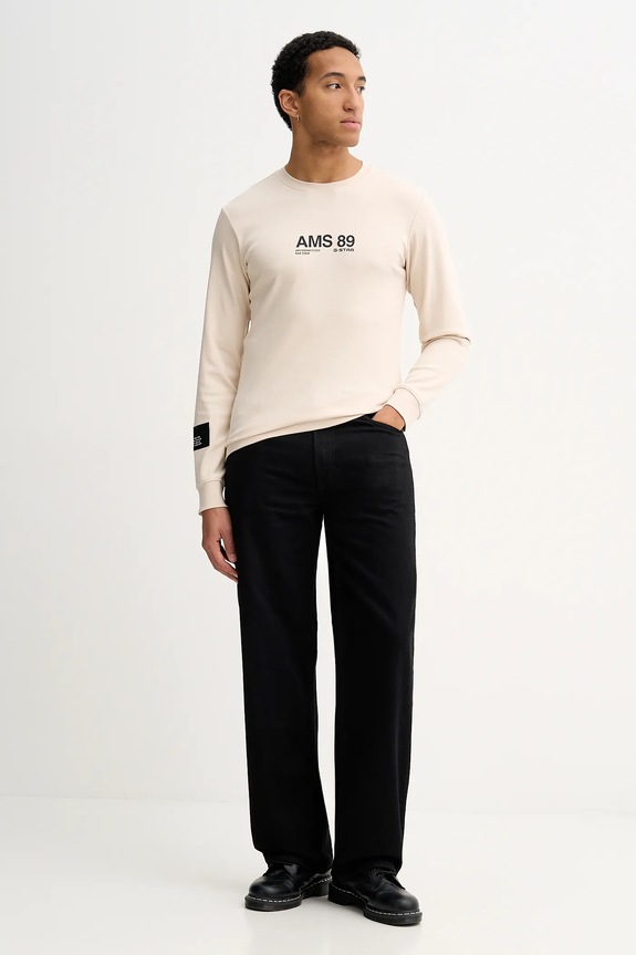 G-Star longsleeve din bumbac Ams 89 D26867.D976 bej SS26