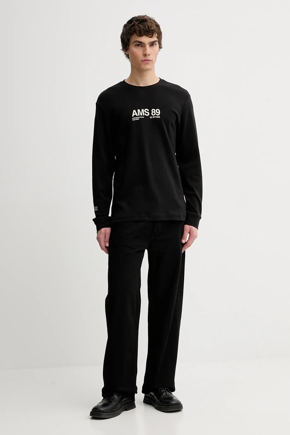 G-Star longsleeve din bumbac Ams 89 D26867.D976 negru SS26