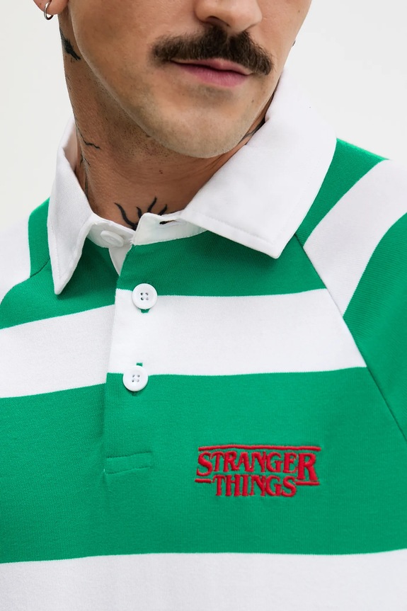 Βαμβακερή μπλούζα με μακριά μανίκια United Colors of Benetton x Stranger Things 3T6YU302P πράσινο