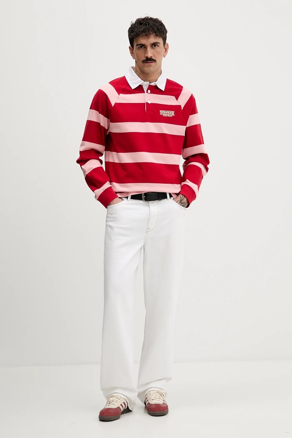 Bavlněné tričko s dlouhým rukávem United Colors of Benetton x Stranger Things 3T6YU302P burgundské SS26