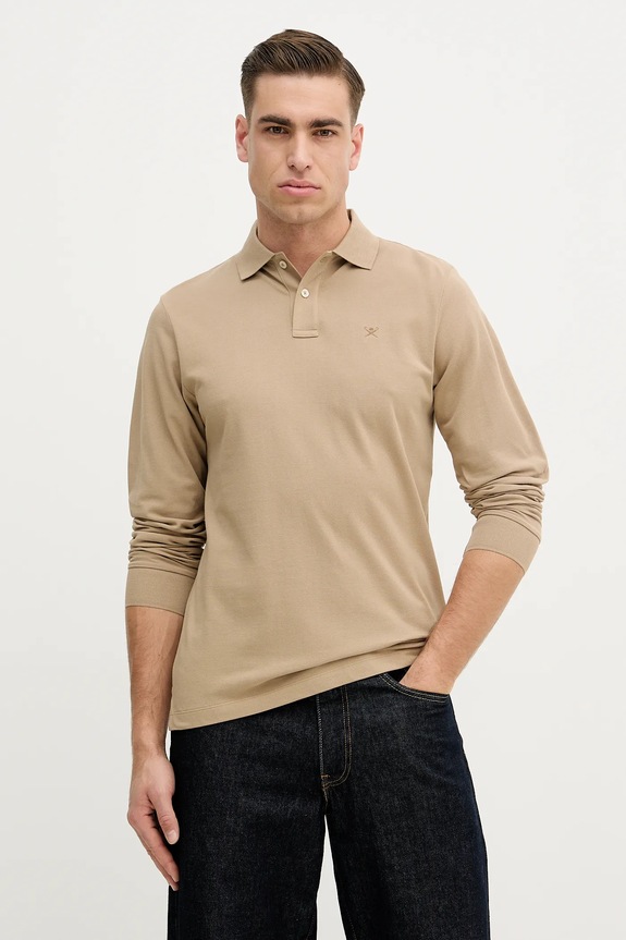 Hackett London longsleeve din bumbac uni maro HM5500022