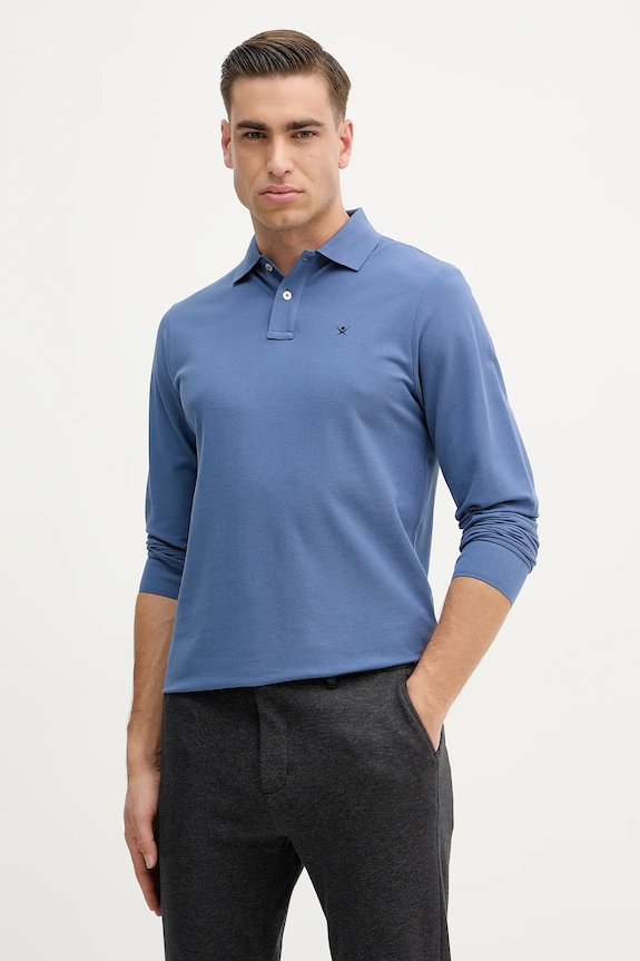 Hackett London longsleeve din bumbac uni albastru HM5500022