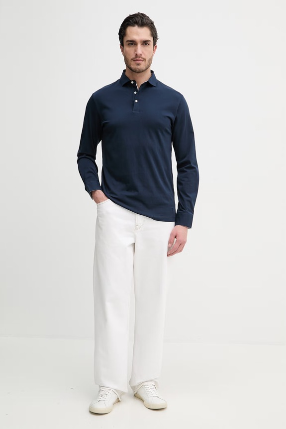 Hackett London longsleeve din bumbac pentru copii HM5500029 bleumarin SS26