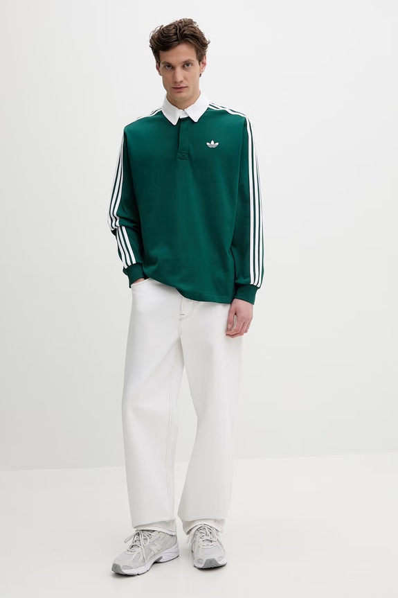 Хлопковый лонгслив adidas Originals KE3572 зелёный SS26
