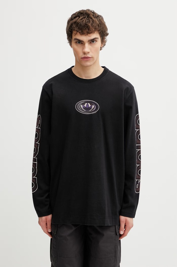 adidas Originals лонгслів бавовняний надрук чорний KS6860
