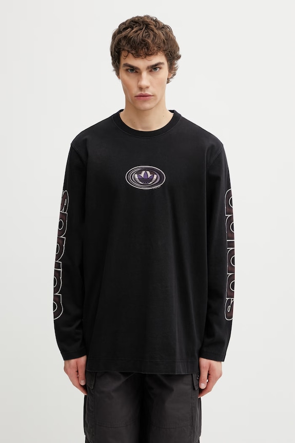 adidas Originals лонгслів бавовняний надрук чорний KS6860