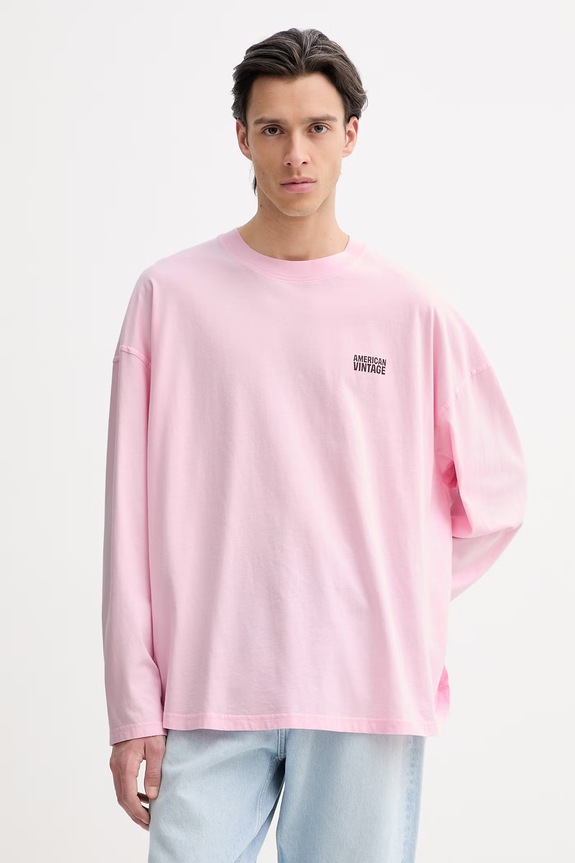 American Vintage longsleeve bawełniany nadruk różowy MGIX02B