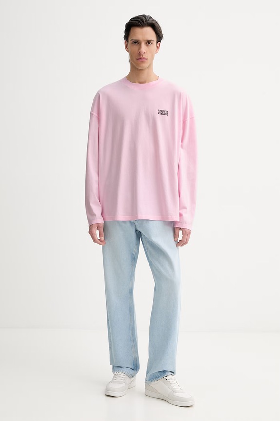 American Vintage longsleeve bawełniany MGIX02B różowy SS26