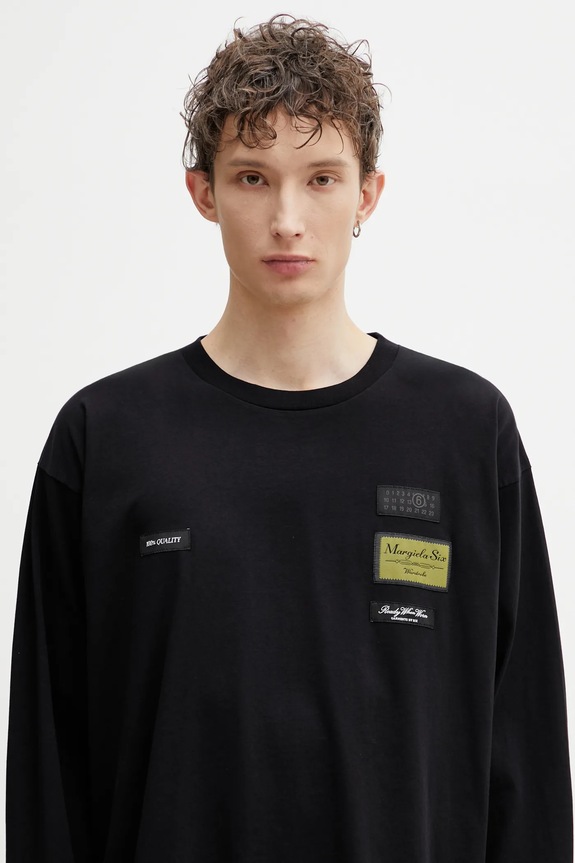Хлопковый лонгслив MM6 Maison Margiela чёрный SH0NH0023.M20170.900