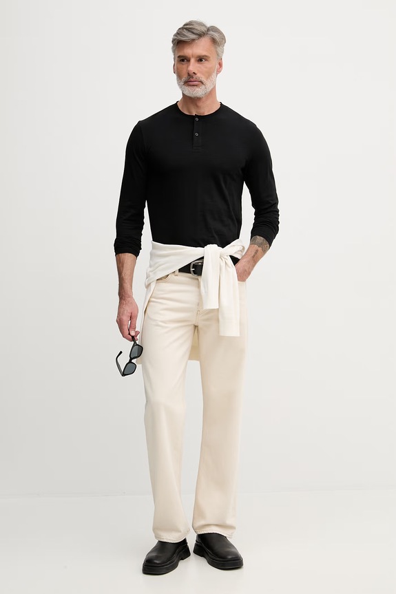 United Colors of Benetton Majica z dolgimi rokavi moška bombažna 3N78U10C3 črna SS26