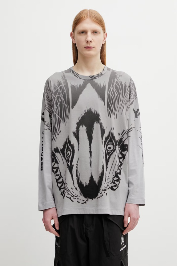 Y-3 x F1 WOLF LS TEE μακρυμάνικο ανδρικό βαμβακερό γκρί KS7830
