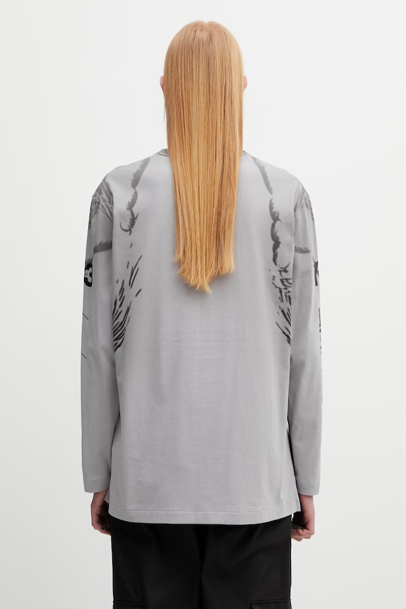 Ρούχα Y-3 x F1 WOLF LS TEE μακρυμάνικο ανδρικό βαμβακερό KS7830 γκρί