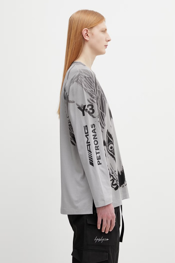 Y-3 x F1 WOLF LS TEE μακρυμάνικο ανδρικό βαμβακερό γκρί KS7830