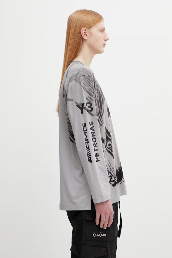 Y-3 x F1 WOLF LS TEE μακρυμάνικο ανδρικό βαμβακερό γκρί KS7830
