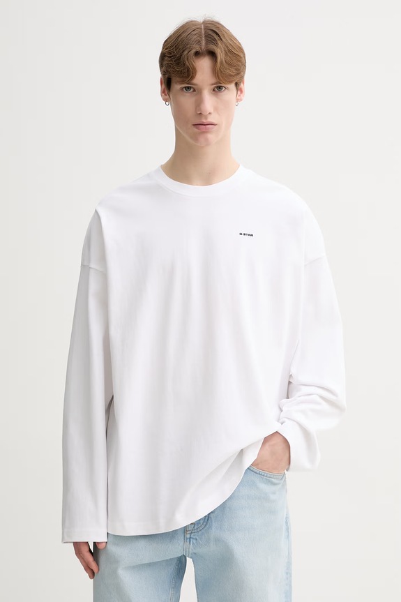 G-Star longsleeve bawełniany Heavy jersey oversized bawełna biały D28608.D709