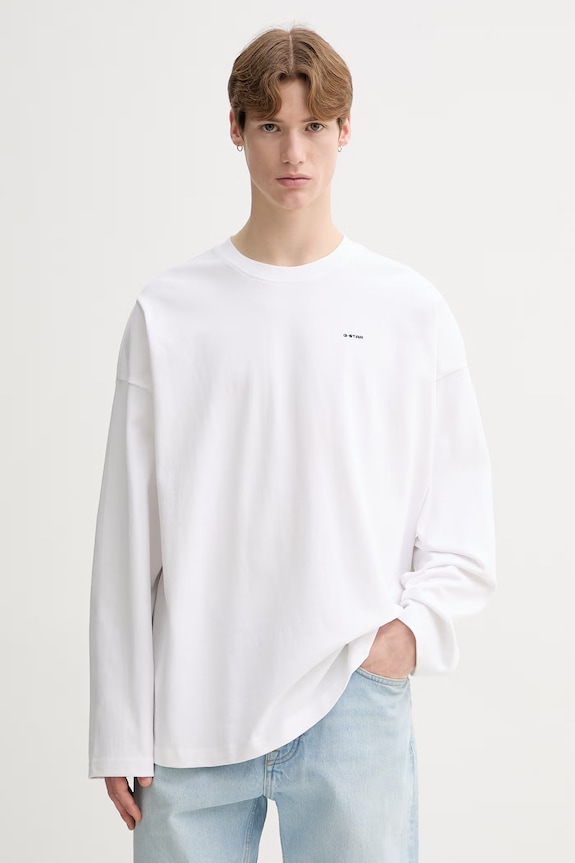 G-Star longsleeve bawełniany Heavy jersey oversized bawełna biały D28608.D709