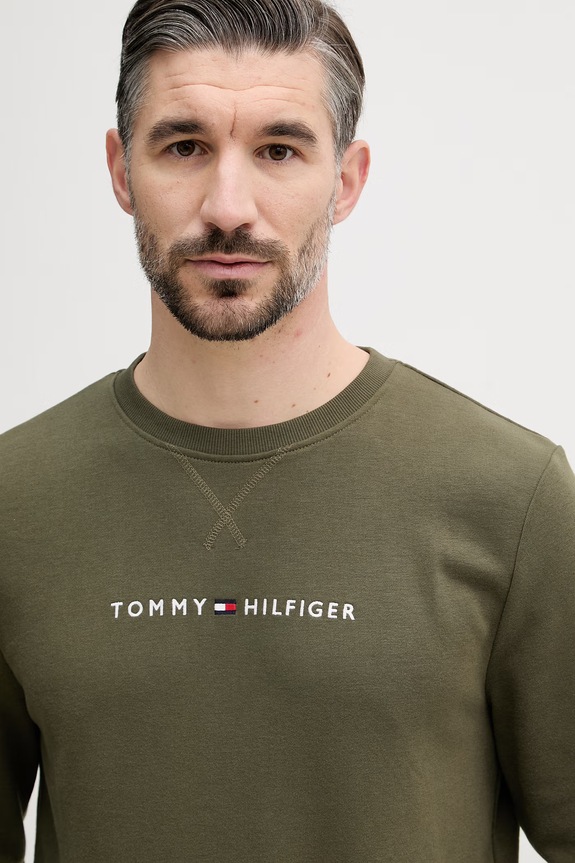 Tommy Hilfiger μπλούζα ανδρική με βαμβάκι πράσινο UM0UM03666