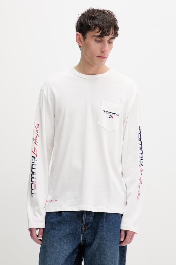 Tommy Jeans tričko s dlhým rukávom pánske bavlnené béžová DM0DM22540