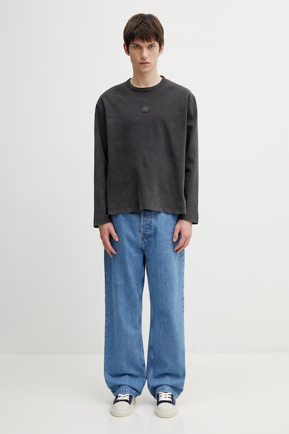 Filling Pieces cotton longsleeve top Boxy Embroidered 412631501284.136 black