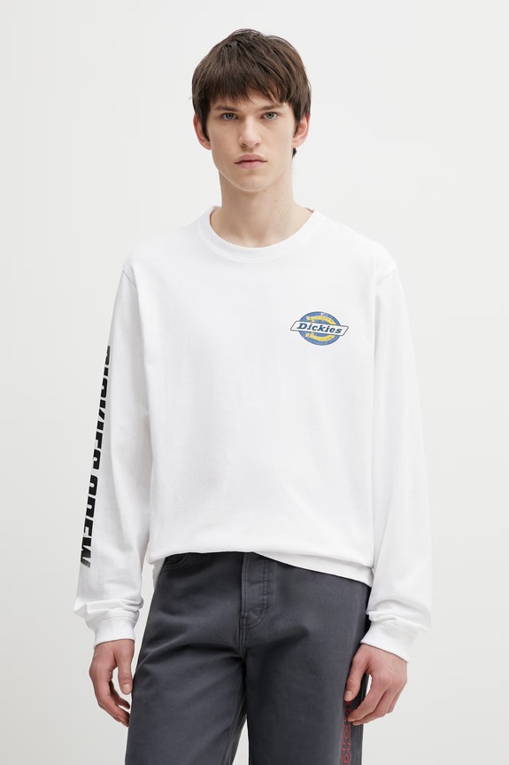 Βαμβακερή μπλούζα με μακριά μανίκια Dickies στάμπα λευκό DK0A8A120WH1