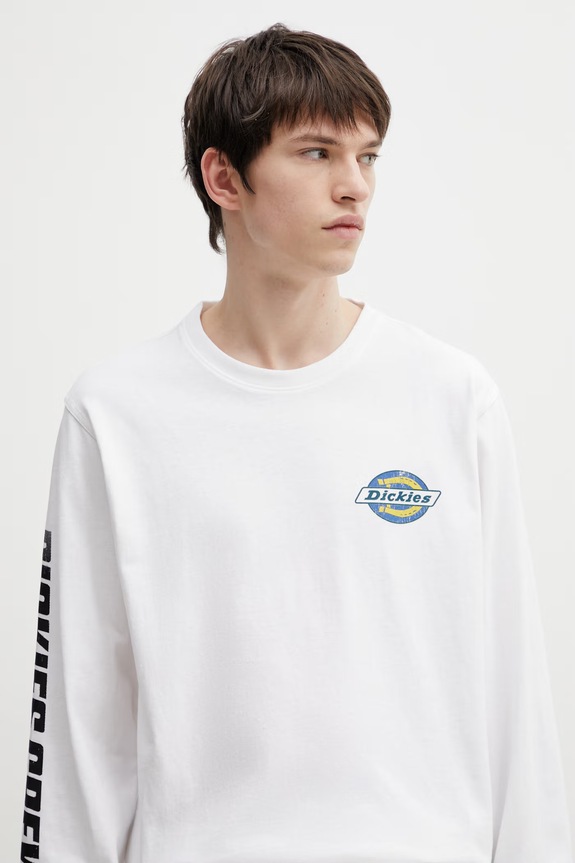 Βαμβακερή μπλούζα με μακριά μανίκια Dickies λευκό DK0A8A120WH1