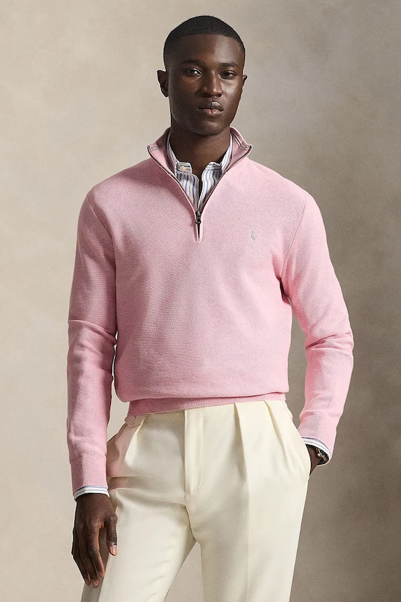 Polo Ralph Lauren longsleeve bawełniany COTTON-LSL gładkie różowy 710932304535