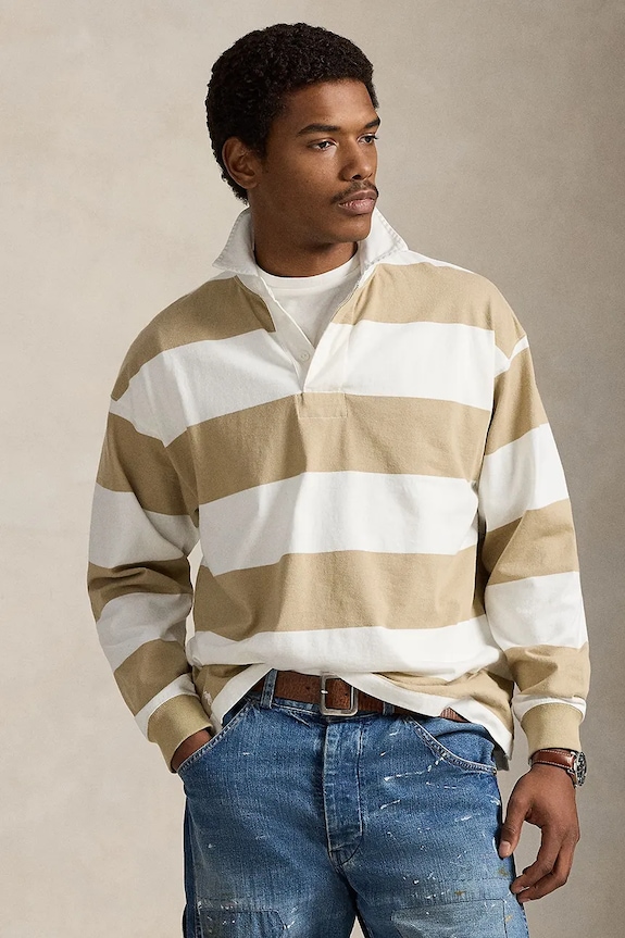 Polo Ralph Lauren longsleeve bawełniany JERSEY-LSL-RUG wzorzyste beżowy 710965471500