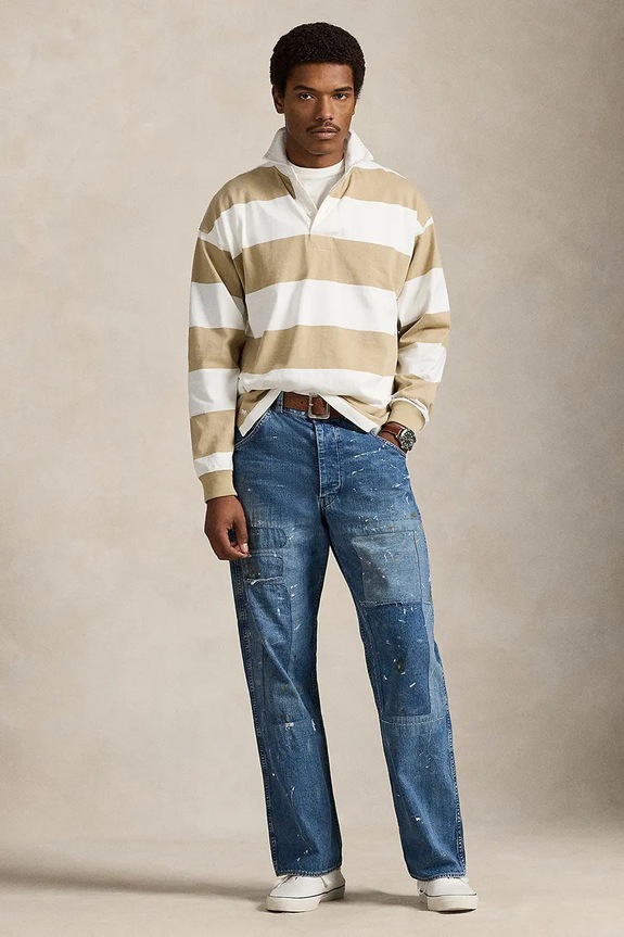 Odzież Polo Ralph Lauren longsleeve bawełniany JERSEY-LSL-RUG 710965471500 beżowy