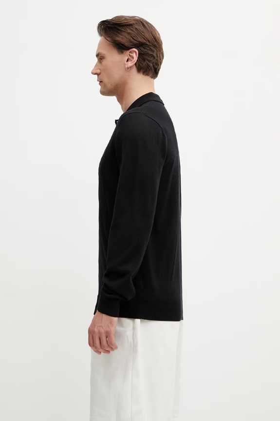 Fred Perry sweter męski z dodatkiem wełny K2309 czarny SS26